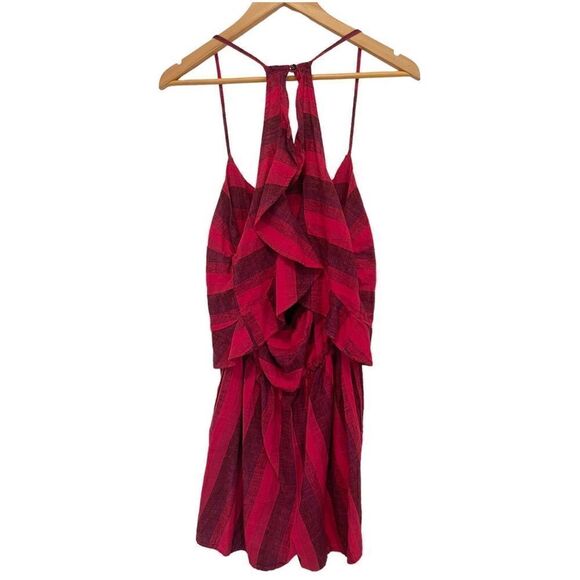 Amadi Anthropologie Striped Romper Linen Purple Pink Ruffle Sleeveless - Picture 8 of 9